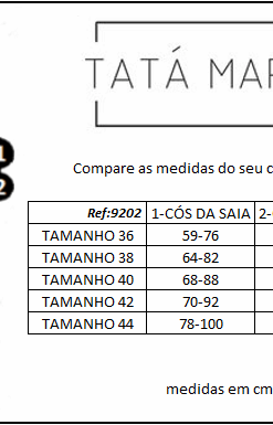 Saia Ana - Tabela de Medidas