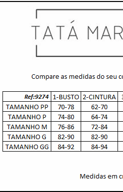 Tabela de Medidas Vestido Roberta - Tata Martello